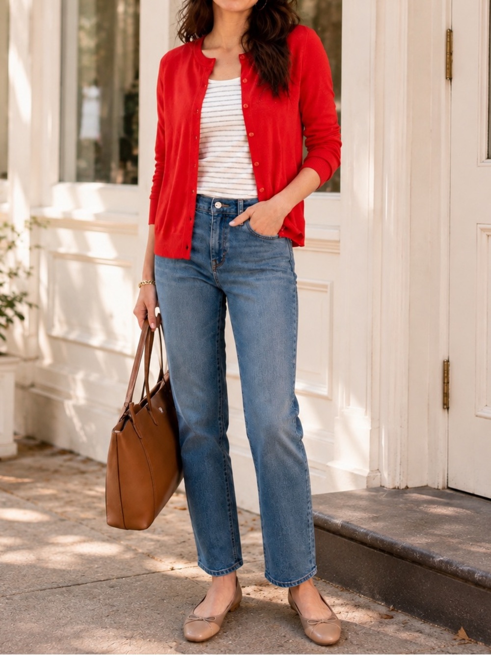 August Silk Long Sleeve Classic Stretchy Cardigan Button Small Coral Red Orange